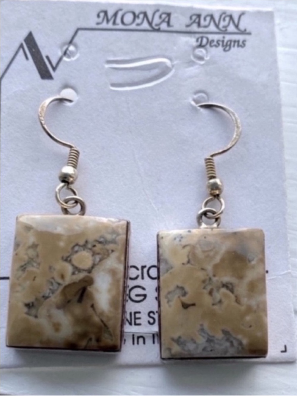 Sterling Silver Jasper Square NEW Shaped Natural Stone Earrings for Pierced Ears